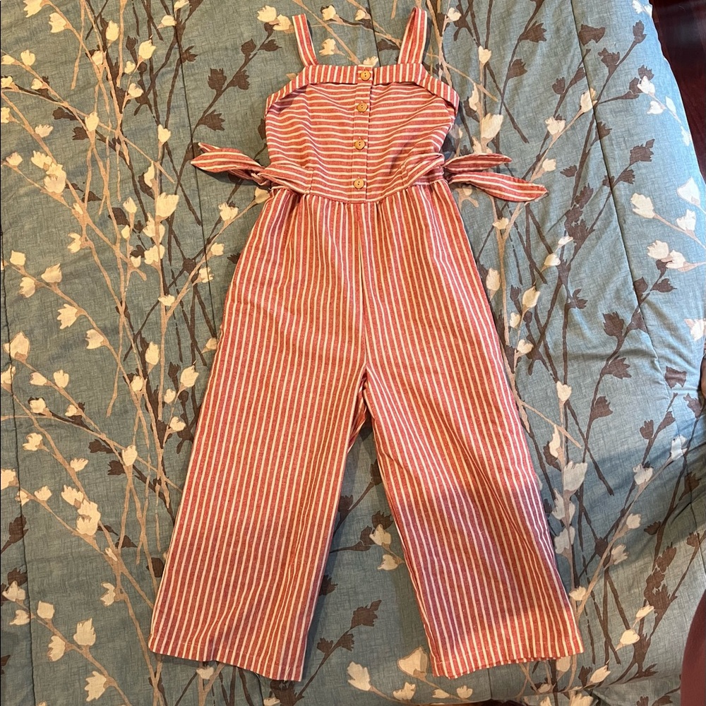 Red and white striped girls jumpsuit